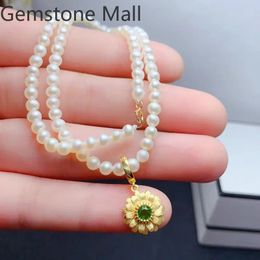 Colliers pendentifs 925 argent collier de perles d'eau douce avec 4mm diopside naturel 3 couches 18K plaqué or bijoux pour la fête 231017