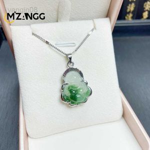 Pendentif Colliers 925 Argent Incrusté Jade Bouddha Collier Jadéite Glace Mini Maitreya Bouddha Pendentif Personnalisé Chanceux Amulette HKD230712