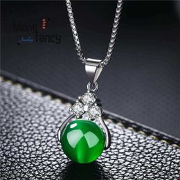 Hanger Kettingen 925 Zilver Natuurlijke Groene Jade Chalcedoon Ronde Agaat Hanger Amuletten Mascottes Fijne Sieraden Vrouwen Geschenk Luxe Aangepaste Ketting HKD230712