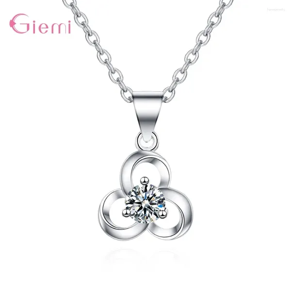 Collares colgantes 925 Collar de aguja de plata Joyería para mujeres Chica femenina Regalos de año de Navidad Flor clásica con piedra de circón cúbica clara