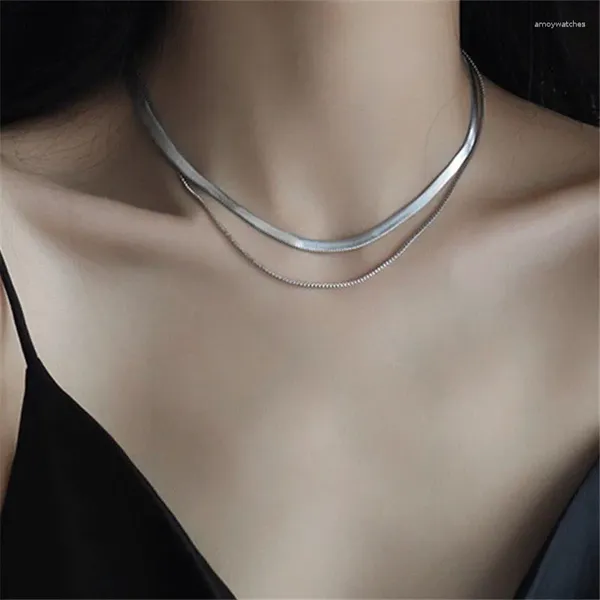 Collares colgantes 925 plateado encanto de cadena de doble capa collar pendiente elegante joyería punk joyas para mujeres regal de gargantilla dz007