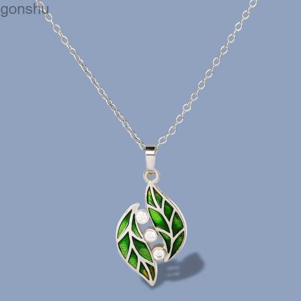 Colliers de pendentif 925 Silver plaqué exquis Green Leaf Pendant Sparkling Zircon Fashion Bijoux faits à la main