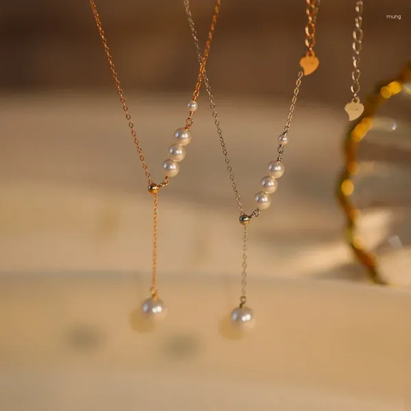 Collares colgantes 925 plateado collar de cuentas de perlas plateadas joyas creativas de fiesta elegante para mujeres DZ004