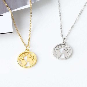 Collier simple et rond avec carte du monde pour femmes, ras du cou, bijoux à la mode, Q240109