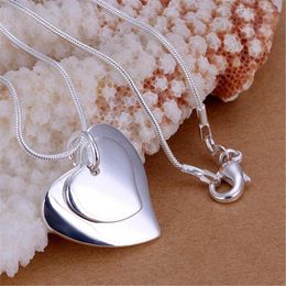 Pendentif Colliers 925 Timbre Argent Couleur Double Coeur Carte Collier Pour Femmes Cadeaux De Noël De Mode De Luxe Partie De Mariage Bijoux