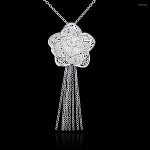 Hangende kettingen 925 stempel zilveren kleur retro mooie bloemen ketting voor vrouwen 18 inch kerstcadeau luxe feestje bruiloft sieraden