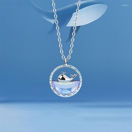 Pendentif Colliers 925 Timbre Baleine Pour Femmes Couleur Magique Bleu Mer Clavicule Chaîne Océan Série Mode Argent Bijoux309W