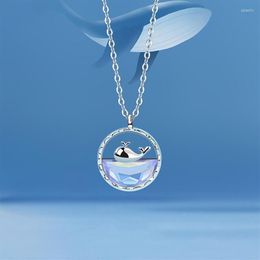 Collares colgantes 925 estampilla ballena para mujeres color mágico azul azul marina de marina series oceánica joyería de plata311s