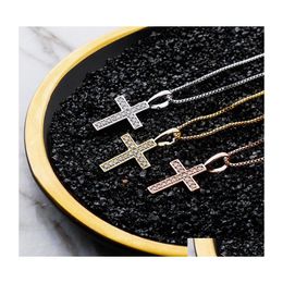 Hangende kettingen 925 Sterling Sier Cross Fashion Gold Color Men Women Bling Zirkon Iced Out Hip Hop Jewelry 3481 Q2 Drop Delivery Pe Dhyty