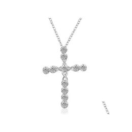 Colliers pendants 925 Sterling Sier Fashion Cz Diamond Crystal Crucifix Collier Engagement Mariage Femmes Bijoux Charmes Cross Craf