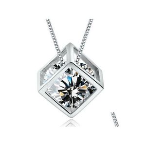 Colliers de pendentif 925 Sterling Sier Love Cube Diamond S925 Crystal Shining Square Statement Link Chans Collier Collier Vintage Womans OT8OA