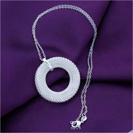 Hangende kettingen 925 Sterling Sier ketting link slangenketen voor vrouwen mode hanger schattig eenvoudige mesh cirkel nest bruiloft sieraden dhw5j