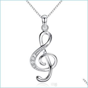 Hangende kettingen 925 Sterling Sier Necklces Crystal Jewelry Music Note Diamant hanger Statement ketting bruiloft Vintage nieuw arriv Dhos4