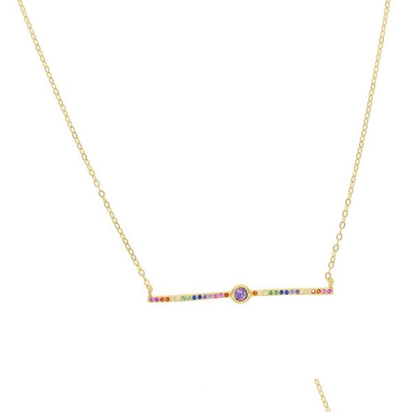 Pendentif Colliers 925 Sterling Sier Rainbow CZ Bar Collier Simple Minimal Design Délicat Femmes Fille Cadeau Plaqué Or Vermeil Geome Dhowj