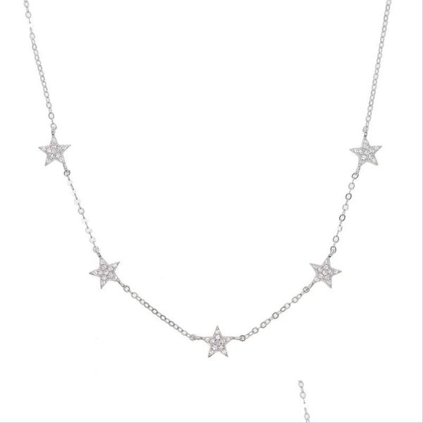 Pendentif Colliers 925 Sterling Sier Star Collier Micro Pave Cz Mignon Charme Charme Délicat Minimal Fine Chaîne Ras Du Cou Charmant Necklac Dhfv3