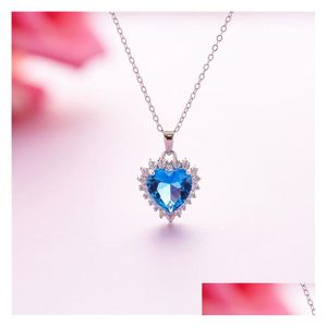 Pendentif Colliers 925 Sterling Sier Le Coeur De L'océan Collier Cristal Autrichien Saphir 18 Pouces Chaîne À Maillons Pour Les Femmes S Mode Drop Dhirl