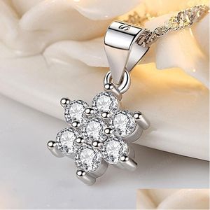 Pendentif Colliers 925 Sterling Sier Femme Bijoux De Mode De Haute Qualité Cristal Zircon Flocon De Neige Collier Longueur 45Cm Drop Delivery Pe Dhnwa