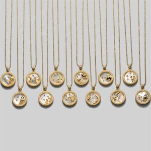 Pendentif Colliers 925 Sterling Argent 12 Zodiac Collier Coquille Ronde Constellation Pour Femmes Bijoux Fête Cadeau300g