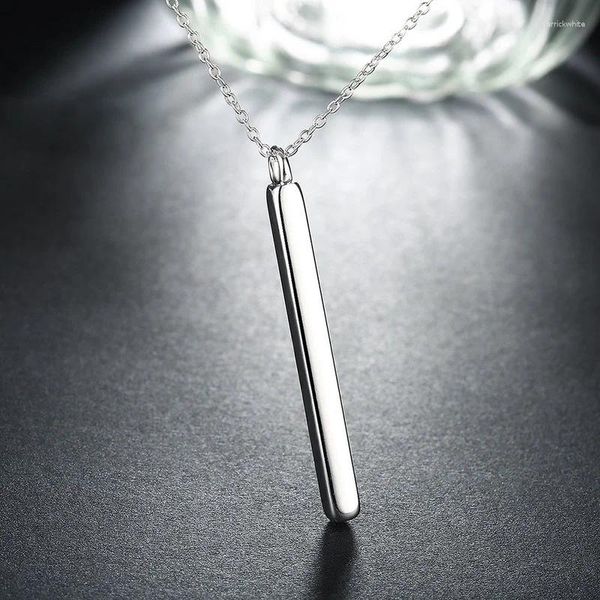 Pendentif Colliers 925 Sterling Silver 18 pouces Collier de pilier carré droit pour femme hommes cadeau de bijoux de mode