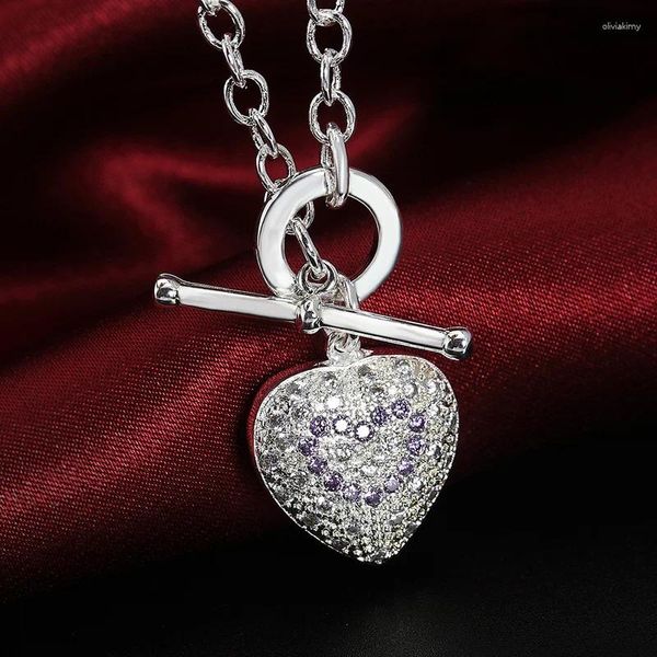 Pendentif Colliers 925 Sterling Argent 18 pouces Violet Zircon à chaîne Collier de coeur pour les femmes Mode Bijoux de charme de mariage