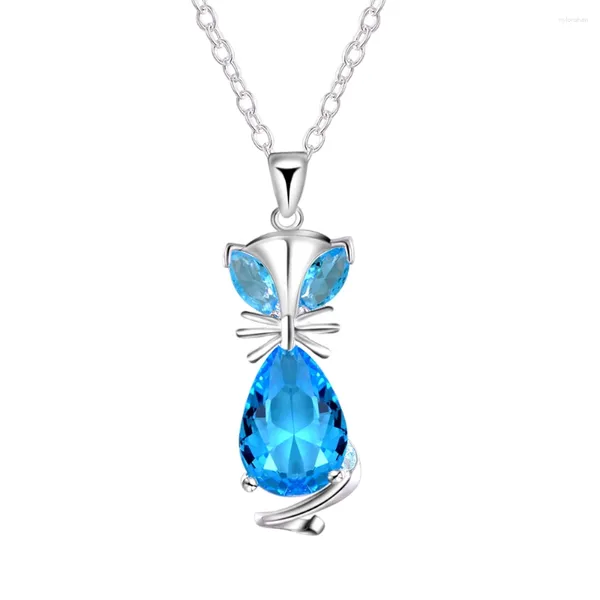 Colliers de pendentif 925 Collier en cristal bleu 18 pouces 18 pouces pour femmes Bijoux de charme