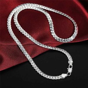 Hangende kettingen 925 Sterling zilveren kerstcadeau Europese stijl retro 6mm platte ketting ketting modieuze heren sieraden J240513