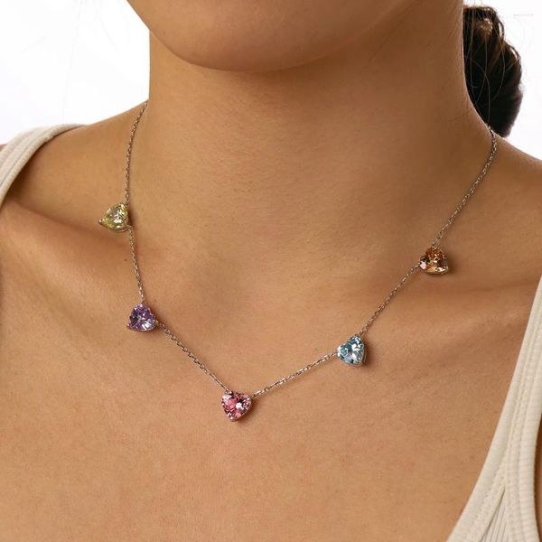 Collares colgantes 925 STERLING SILE Colorido Laboratorio de zafiro Gemstone Mujeres Collar de cadena de tenis Joyería fina