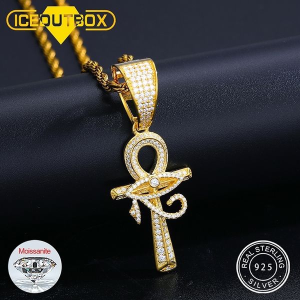 Pendentif Colliers 925 Sterling Silver Eye of Horus Ankh Cross Iced Out D VVS Pour Femmes Hip Hop Bijoux 230511