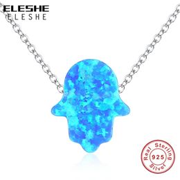 Hangertjeskettingen 925 sterling zilver Mode Lange ketting Kristallen ketting Trui Sieraden Mode Blauwe Opaal Palm Hamsa Hand Ketting Dames Geschenk 231012