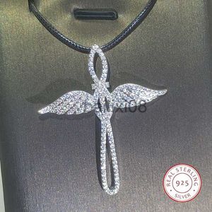 Collane con ciondolo in argento sterling 925 Fashion Angel Cross Pendant Neckle per le signore Double Wings Party Birthday Jewelry Gift J230620
