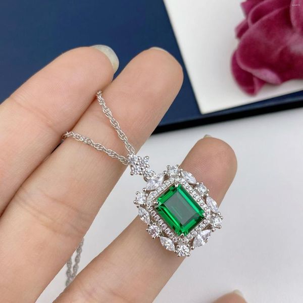 Pendentif Colliers 925 Sterling Argent Vert Diamant Bijoux Carré Émeraude Avec Plein De Zircons Collier Ciel Étoilé