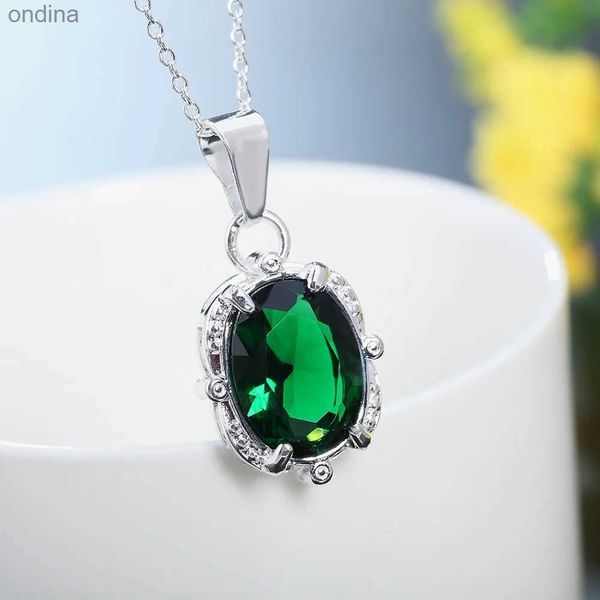 Pendant Necklaces 925 argent Sterling haute qualité 45 cm vert Zircon AAAA pendentif collier pour femme mariage fiançailles bijoux de mode YQ240124