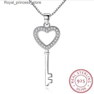 Hangende kettingen 925 Sterling zilveren sieraden cz zirconia kristal liefde sleutel hanger ketting dames geschenk 45 cm ketting ketting s-n74 q240426