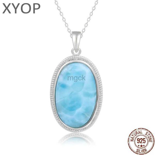 Colliers pendentifs 925 bijoux en argent Sterling cadeaux classique pendentif collier naturel précieux Larimar rétro femme ovale charme rhodié or 240330