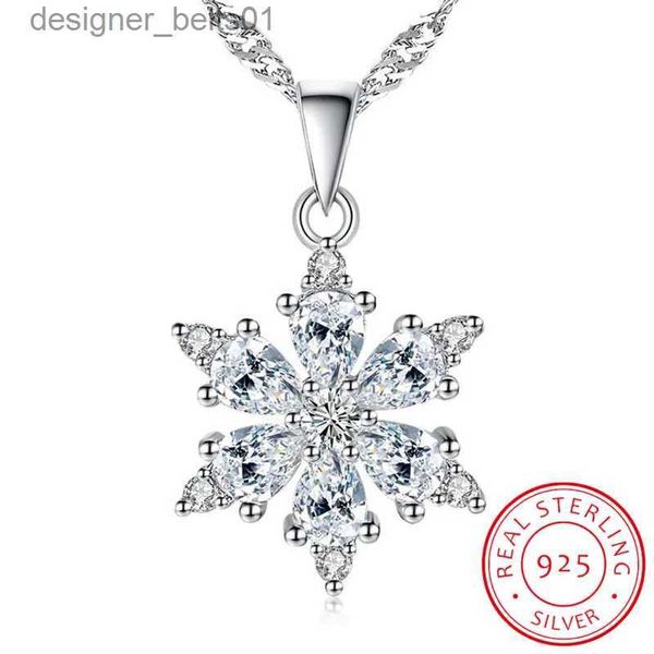 Pendentif colliers 925 bijoux en argent Sterling AAA zircone flocon de neige pendentif collier pour les femmes cadeau 45 cm lien chaîne tour de cou colliers S-N134L231215