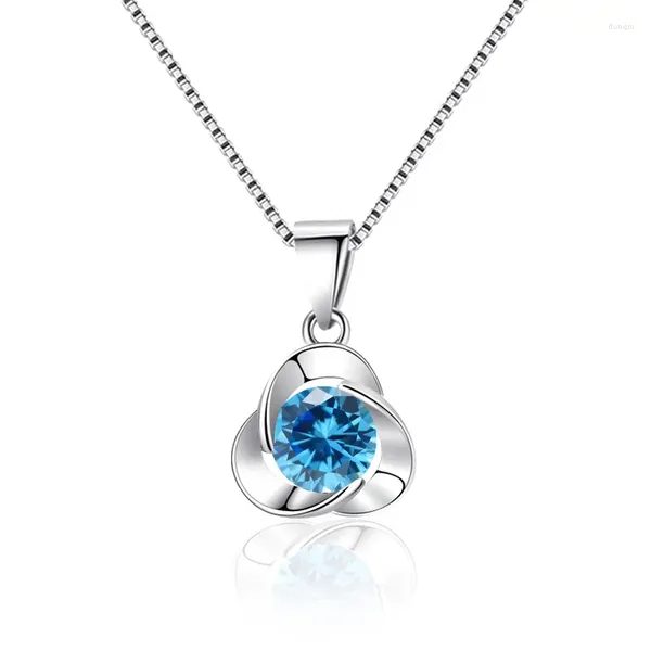 Collares colgantes 925 plata esterlina flor de lujo collar de declaración de cristal para mujeres niñas regalo del día de San Valentín joyería de moda al por mayor