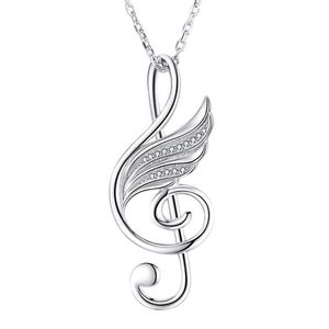 Pendentif Colliers % 925 argent sterling note de musique chaîne pendentif collier avec zircone cubique bricolage bijoux de mode faisant pour les cadeaux amoureux G230202