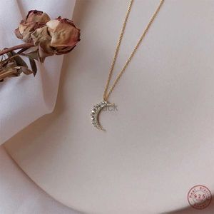 Hangende kettingen 925 Sterling Silver Pav Crystal Moon Pendant 14K Gold Plating sleutelbeen ketting ketting vrouwen eenvoudige temperament bruiloft sieraden 240419