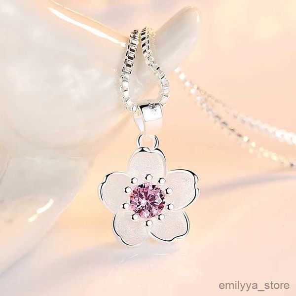 Pendentif colliers 925 argent Sterling rose violet fleur de pêche colliers pour femmes luxe qualité bijoux livraison gratuite offres GaaBou bijoux R231207