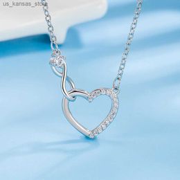 Hangende kettingen 925 Sterling zilveren zirkoon hartvormige in elkaar grijpende ketting