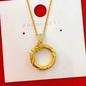 Colliers de pendentif 9999 Vrai Gold 24k Diamond Dragon and Peace Backle Pendant Zodiac Animal Year Pendant AU750 Collier pour femmes D240522