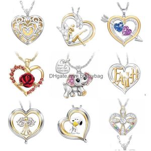 Pendentif Colliers 9Pcs / Set Mode Sier Plaqué Amour Souhait Coeur Série Combinaison Costume Éléphant Gem Collier Pour Enfants Cadeaux Drop Dhypg