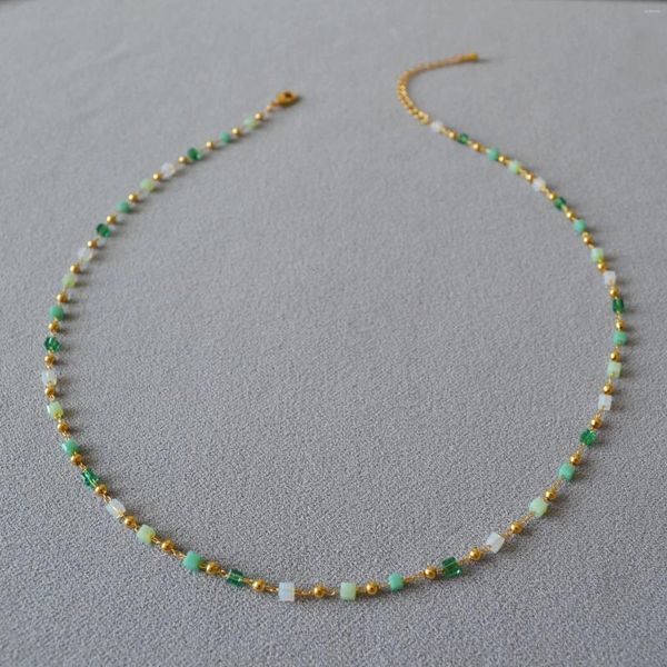 Collares colgantes Un refrescante y hermoso toque de luz Elegante Degradado Verde Temperamento etéreo Clavícula corta Plegable