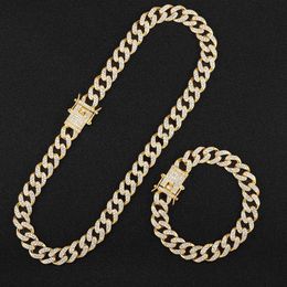 Pendentif Colliers Un ensemble Hip Hop Miami Curb Chaîne Cubaine Collier Or Glacé Chaîne Strass CZ Rappeur Lien Argent Couleur Collier Hommes Bijoux G230206