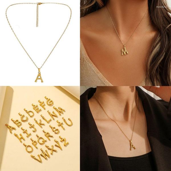 Pendentif Colliers A-Z 26 Bambou Lettre Femme Collier Femme Long Acier Inoxydable Plaqué Or Bijoux Cadeau