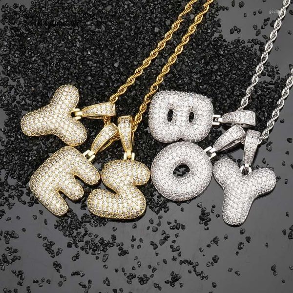 Colliers pendents A-Z Nom personnalisé Lettres de bulle Charme pour hommes Femmes Gold Silver Color Cumbic Zircon Hip Hop Mens Bijoux Gift