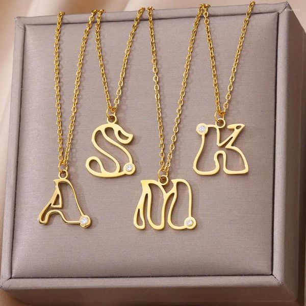 Pendentif Colliers A-Z Lettres En Acier Inoxydable Bijoux Initiales Creux Collier Pour Femmes Mode Ras Du Cou Première Lettre Accessoires