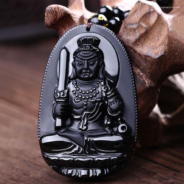 Collares pendientes Acalanatha Bodhisattva collar negro obsidiana tallada Buda amuleto de la suerte joyería para Mujeres Hombres
