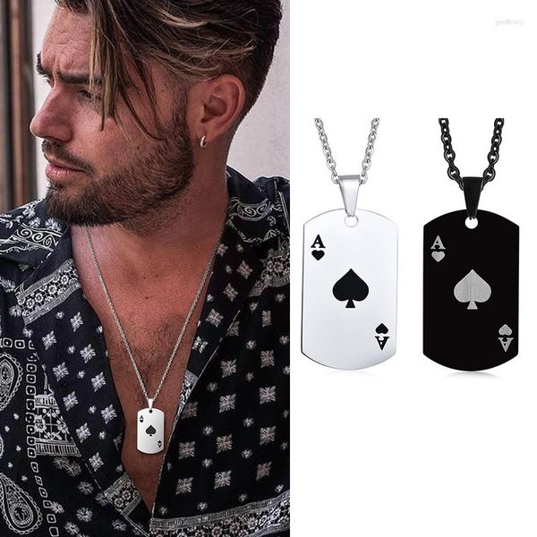 Collares pendientes Ace Poker Card Collar de acero inoxidable de picas jugando para hombres