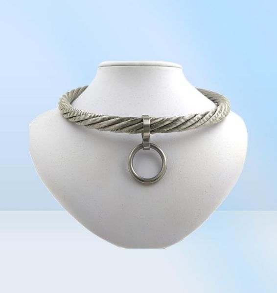 Pendentif Colliers ACE acier inoxydable wirerope verrouillable torkue esclave collier ras du cou hommes femmes chaîne collier bondage restrictions ensemble tour de cou 2211038247274